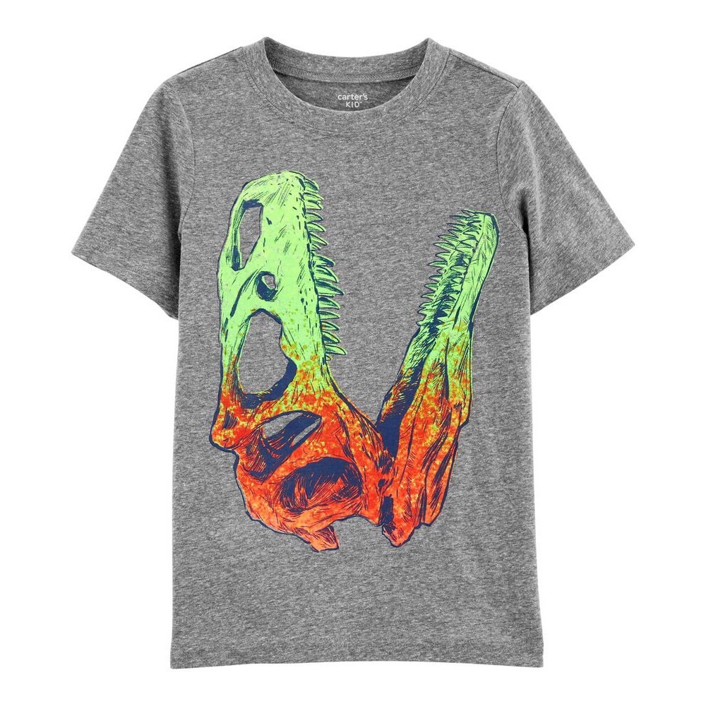 Carter’s Heather Gray Glow Dinosaur Fossil Snow Yarn Jersey T-Shirt Boy’s Size 8